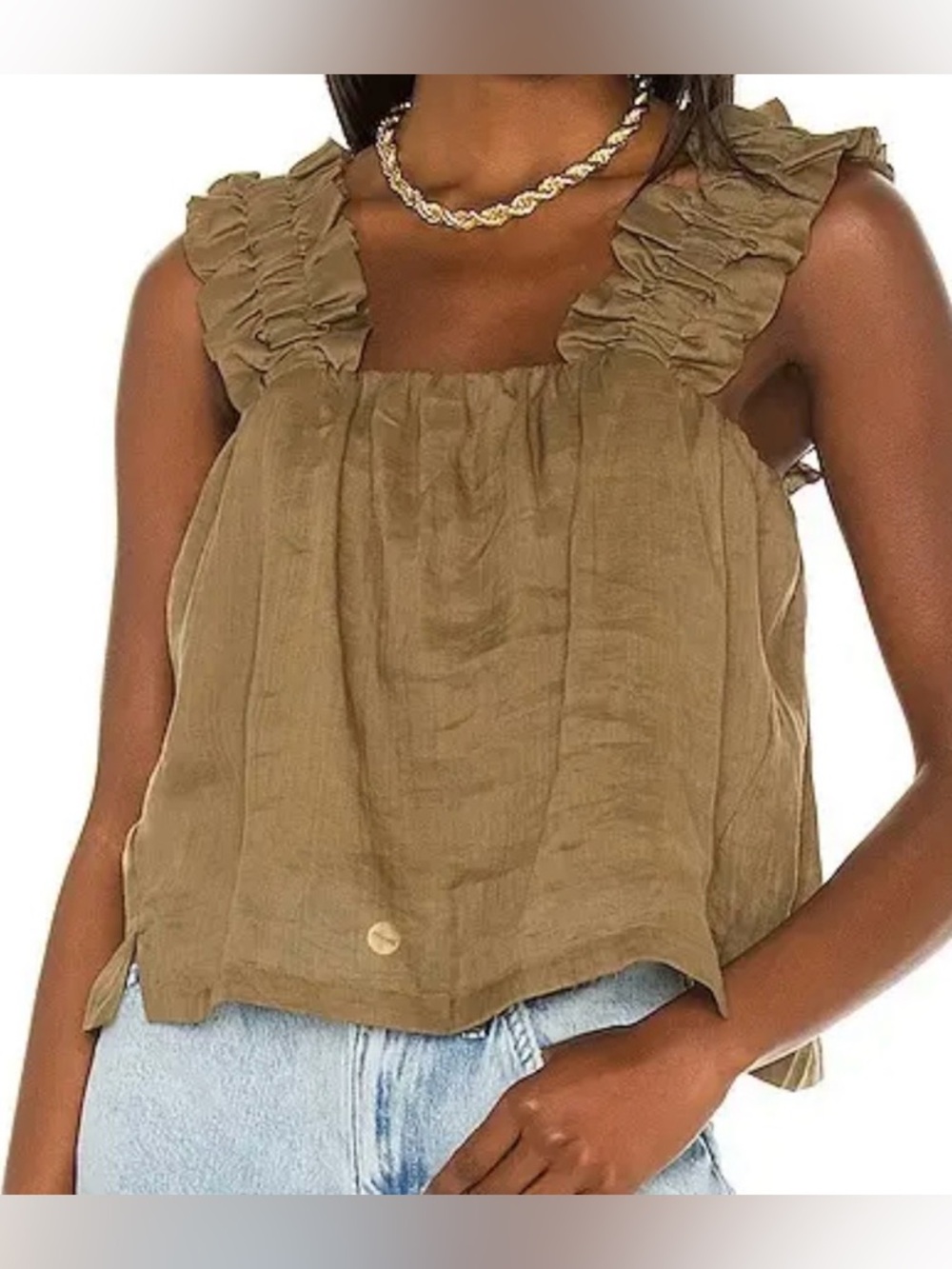 Frame Denim Beige Ruffle-Strap Tank Top